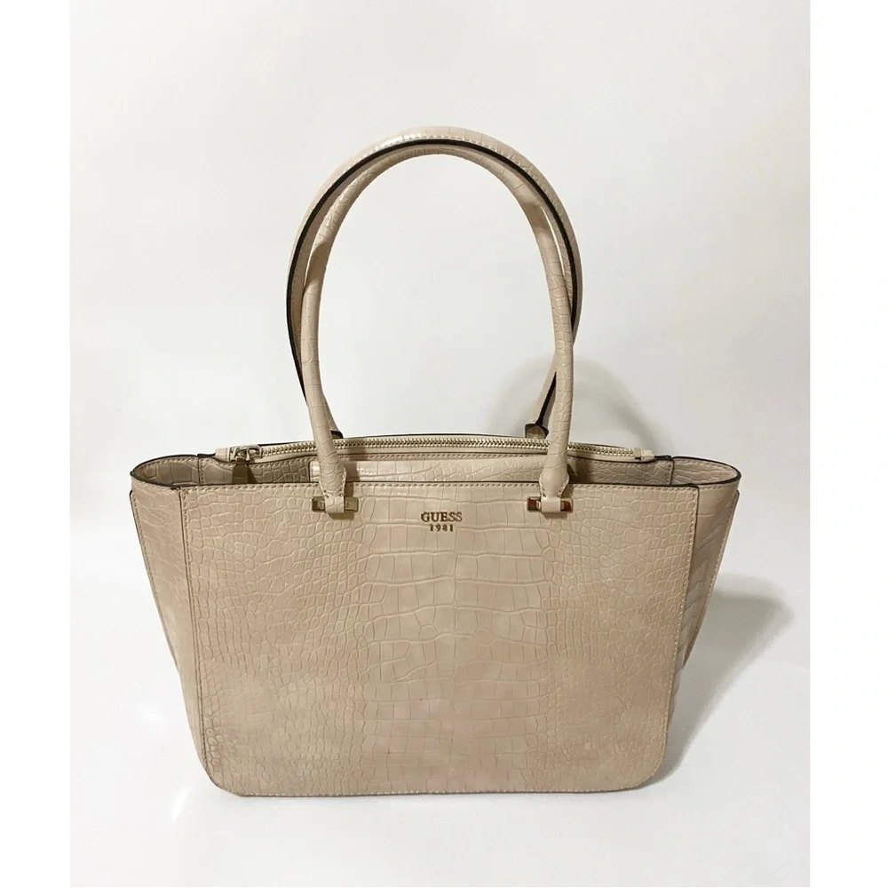 GUESS Croco Faux Leather Texture Tote Bag - Picture 2 of 16